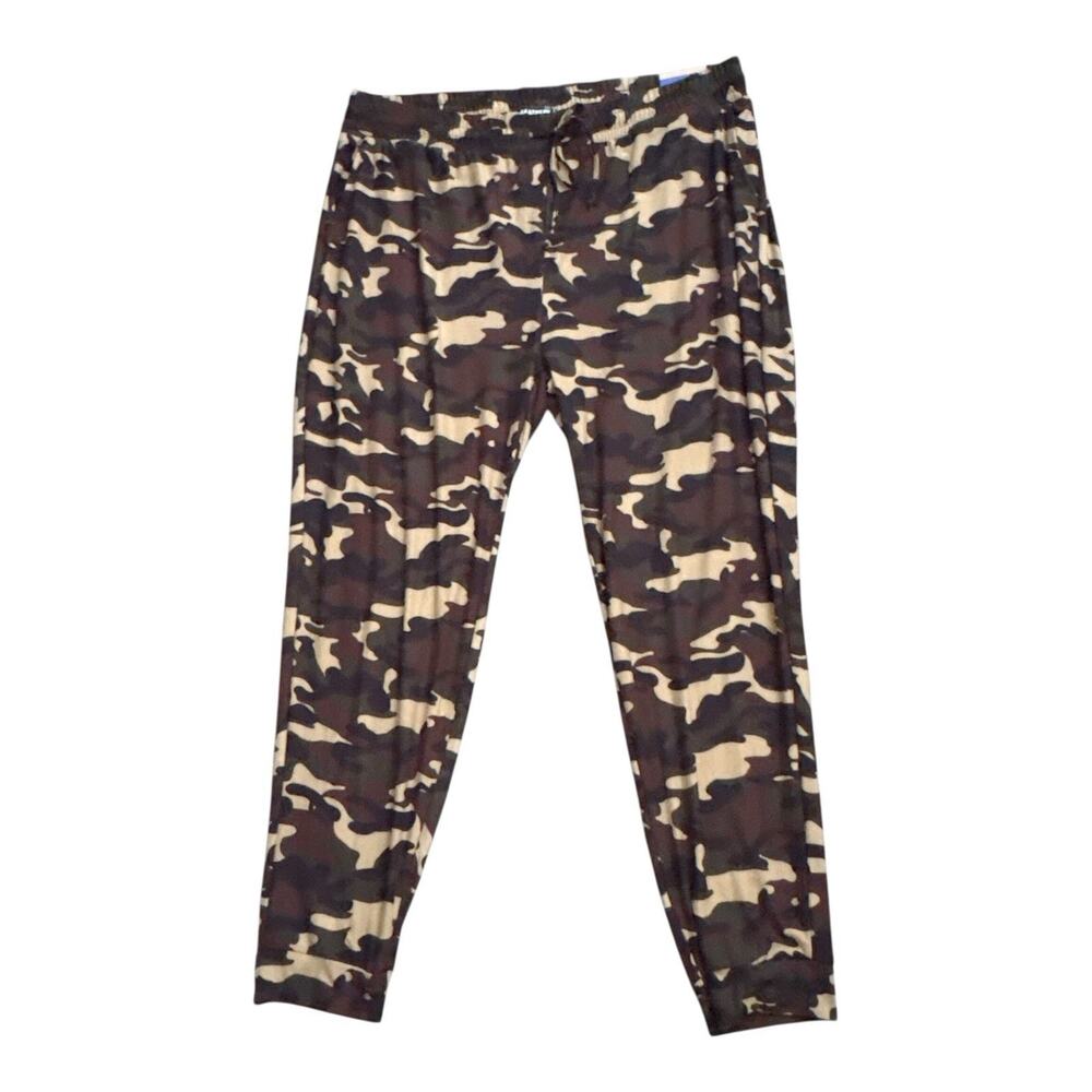 Feathers Camo Jogger Pants Womens Plus 3X Brown Green Pull On Stretch Lounge NWT